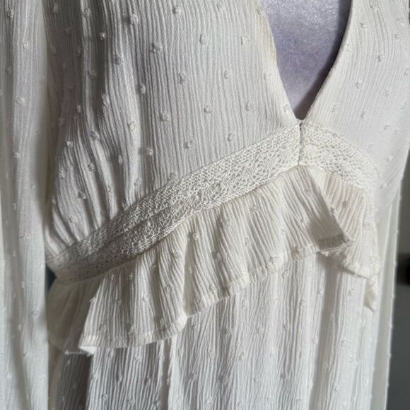 PAIGE Odelise Boho Peasant Style White Long Sleeve Ruffle Trim Dress Size M - Picture 3 of 9